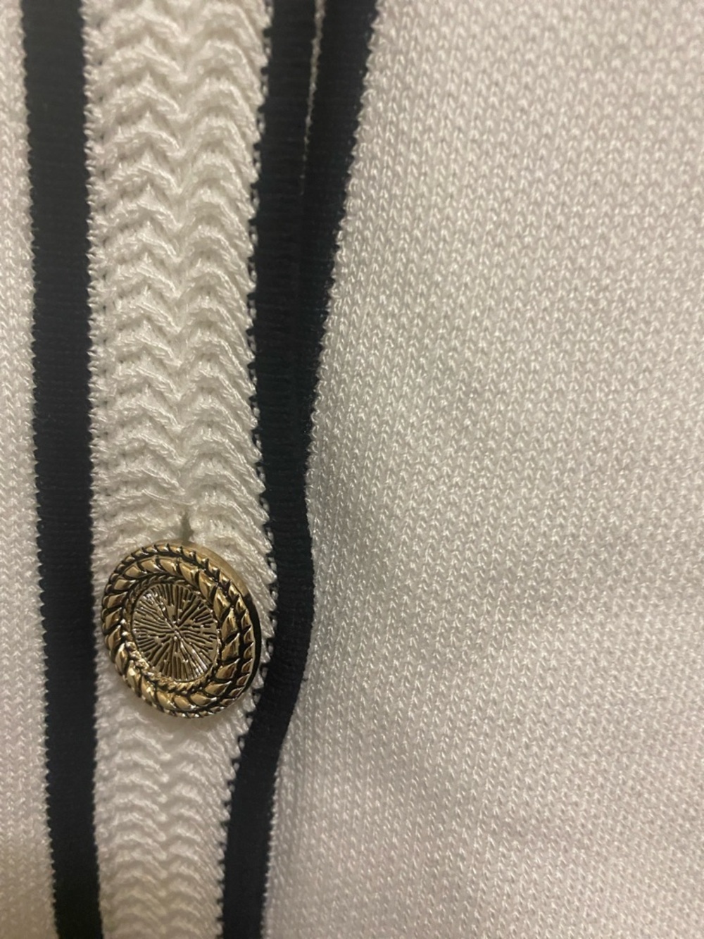Classic White Knit Cardigan with Navy Trim – Button Front size medium - Picture 9 of 17